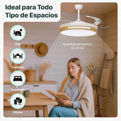 Zephyr Ventilador de Techo con Luz LED, Aspas Retráctiles de 42 Pulgadas, Motor DC 66W, 6 Velocidades y Función Reversible