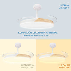 Lumen Ventilador de Techo con Luz LED Regulable, Aspas Retráctiles Invisibles, Motor DC y Temperatura de Color Ajustable 3000K-4000K-6000K