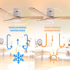 Céfiro Ventilador de Techo con Luz LED Regulable, Motor DC Silencioso, Aspas de Madera Natural 132 cm, Mando a Distancia