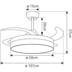 Zephyr Ventilador de Techo con Luz LED, Aspas Retráctiles de 42 Pulgadas, Motor DC 66W, 6 Velocidades y Función Reversible