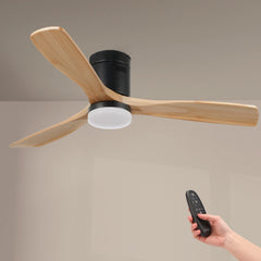 Noctis Ventilador de Techo con Luz LED Regulable, Motor DC 40W, Aspas de Madera Natural y Cuerpo ABS Negro, 6 Velocidades Silenciosas