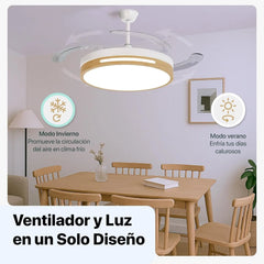 Zephyr Ventilador de Techo con Luz LED, Aspas Retráctiles de 42 Pulgadas, Motor DC 66W, 6 Velocidades y Función Reversible