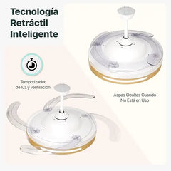 Zephyr Ventilador de Techo con Luz LED, Aspas Retráctiles de 42 Pulgadas, Motor DC 66W, 6 Velocidades y Función Reversible