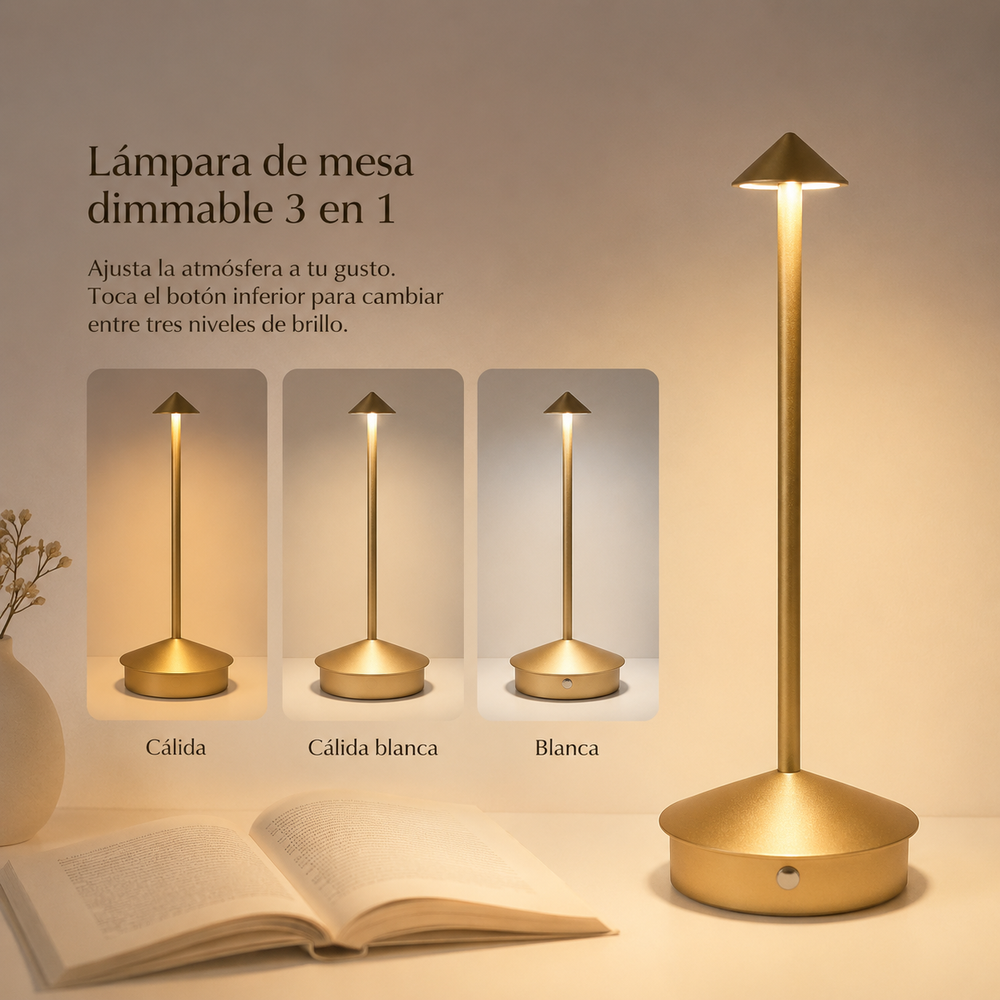 Cima - Lámpara de Mesa Inalámbrica Recargable - Luz Cálida Regulable y Brillo Ambiental 360° features