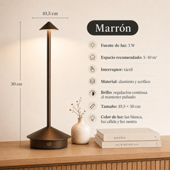 Cima - Lámpara de Mesa Inalámbrica Recargable - Luz Cálida Regulable y Brillo Ambiental 360° marron 2