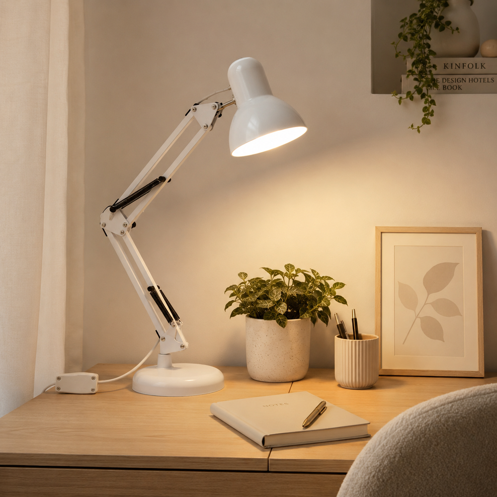 Compás Lámpara Escritorio LED Articulada con Brazo Ajustable y Base Estable blanco 2