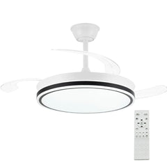 Halo Ventilador de Techo con Luz LED Regulable, Aspas Retráctiles Invisibles, 6 Velocidades Silenciosas y Función Reversible