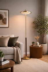 Lenis Lámpara de Pie Moderna con Cristal y Madera