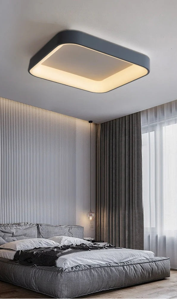 Lámpara de techo LED moderna cuadrada Kubo instalada en dormitorio