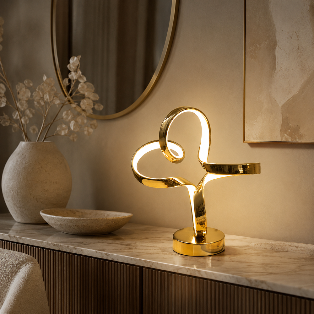 Lira Lámpara de Mesa LED Dorada con Diseño Curvado Moderno Regulable Táctil 9