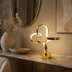 Lira Lámpara de Mesa LED Dorada con Diseño Curvado Moderno Regulable Táctil 9