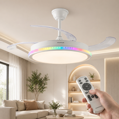 Lumara Ventilador de techo con luz LED RGB, 4 aspas retráctiles y mando a distancia