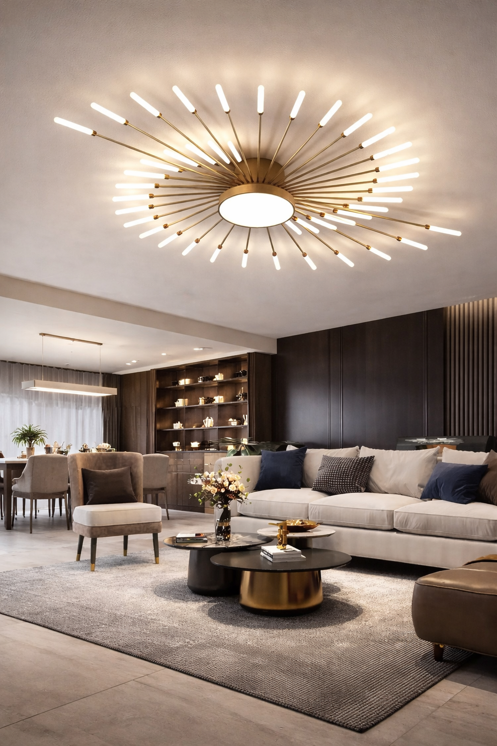 Lámpara de techo LED Nova de diseño creativo con efecto fuegos artificiales en apartamento moderno