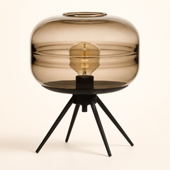 Saturno Lámpara de Mesa LED con Cúpula de Cristal Tintado y Trípode Metálico gris 3