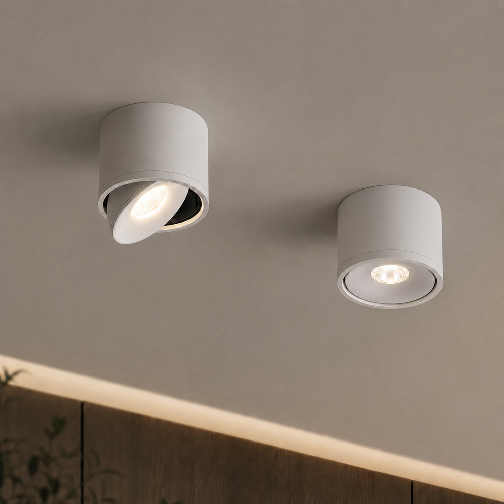 Vesta - Foco Downlight de Superficie LED Orientable de Aluminio para Techo blanco y blanco