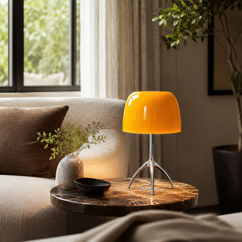 Yema Lámpara de Mesa LED Retro con Cúpula de Cristal y Trípode de Latón naranje 2