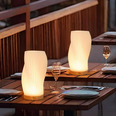 Ondaluz Nébula lampara de mesa recargable táctil LED regulable (USB) con base de madera y casquillo E27