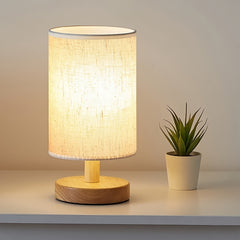 Floravia Lume lampara de mesa USB LED 2700K (luz cálida) con cuerpo de madera y pantalla textil