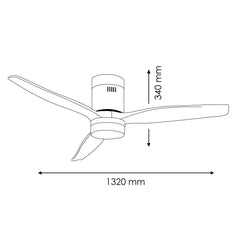 Noctis Ventilador de Techo con Luz LED Regulable, Motor DC 40W, Aspas de Madera Natural y Cuerpo ABS Negro, 6 Velocidades Silenciosas