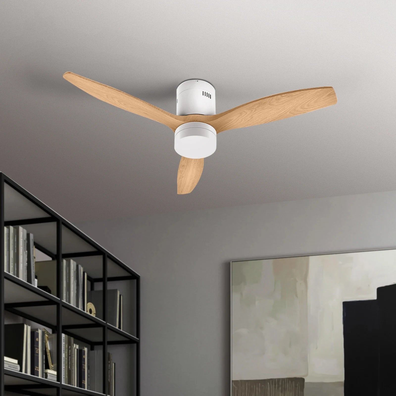 Céfiro Ventilador de Techo con Luz LED Regulable, Motor DC Silencioso, Aspas de Madera Natural 132 cm, Mando a Distancia