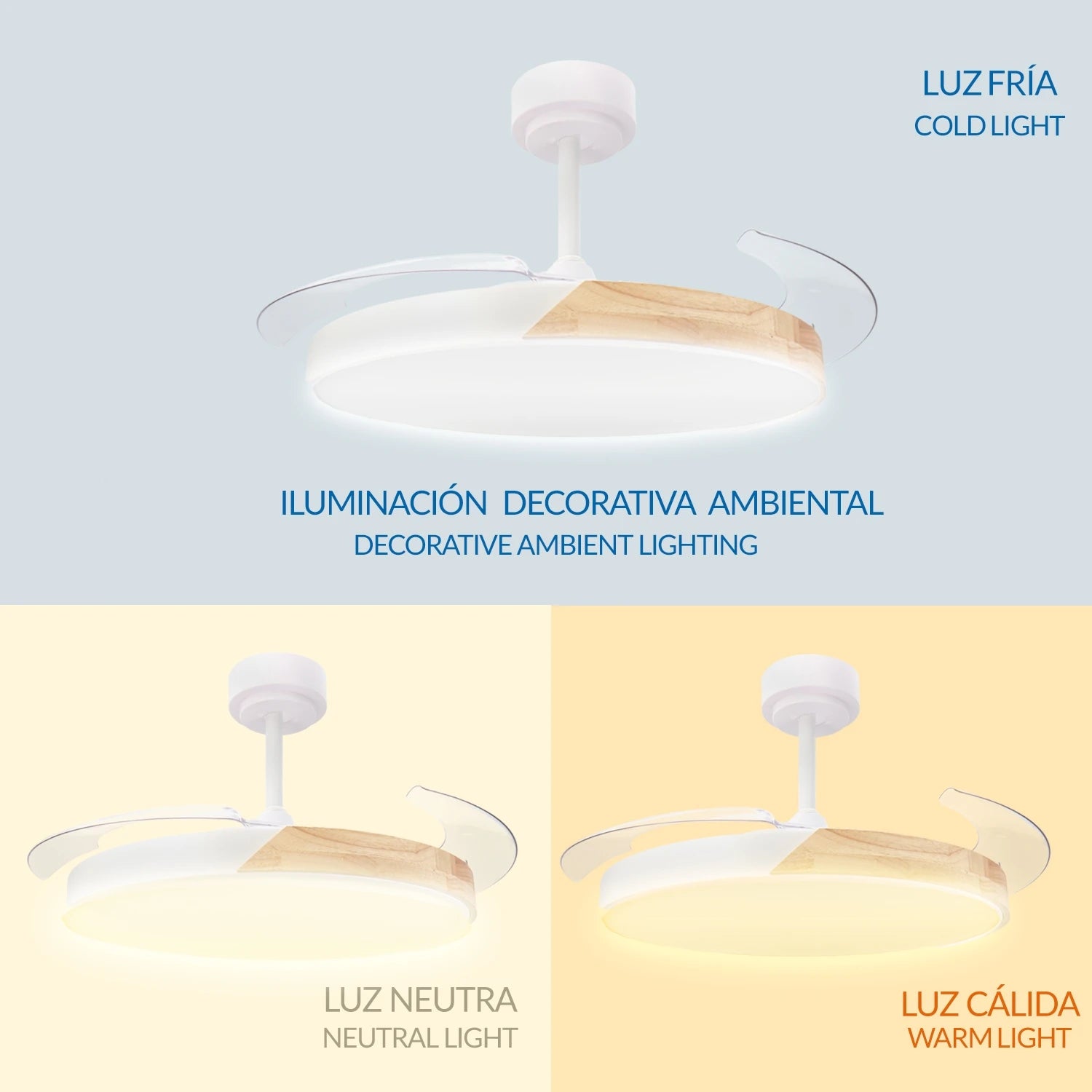 Lumen Ventilador de Techo con Luz LED Regulable, Aspas Retráctiles Invisibles, Motor DC y Temperatura de Color Ajustable 3000K-4000K-6000K