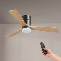 Austro Ventilador de Techo con Luz LED Regulable, Motor DC 40W, Apto para Exterior, 3 Aspas de Madera y Mando a Distancia