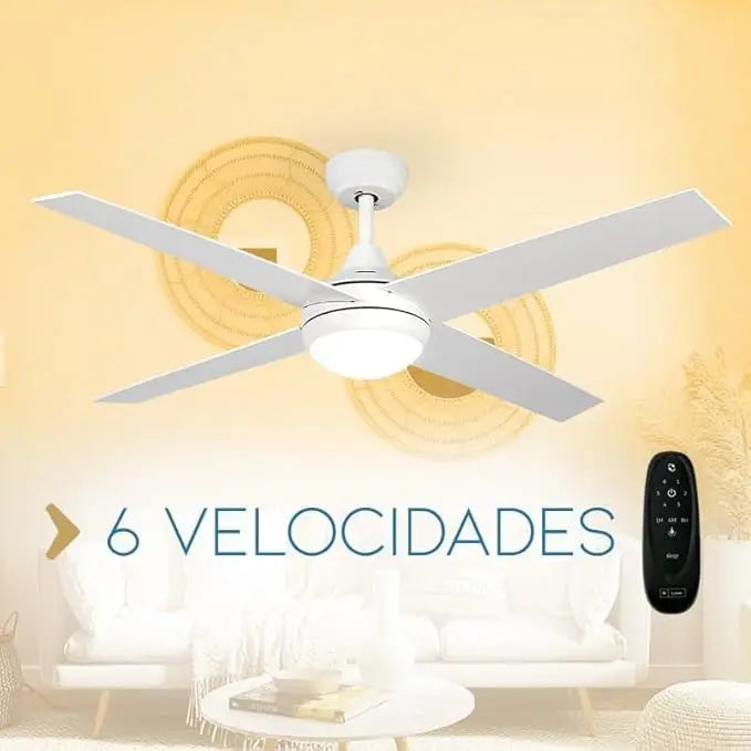 Hélix Ventilador de Techo con Luz LED, Motor DC 60W, 6 Velocidades Silenciosas y Temporizador Programable