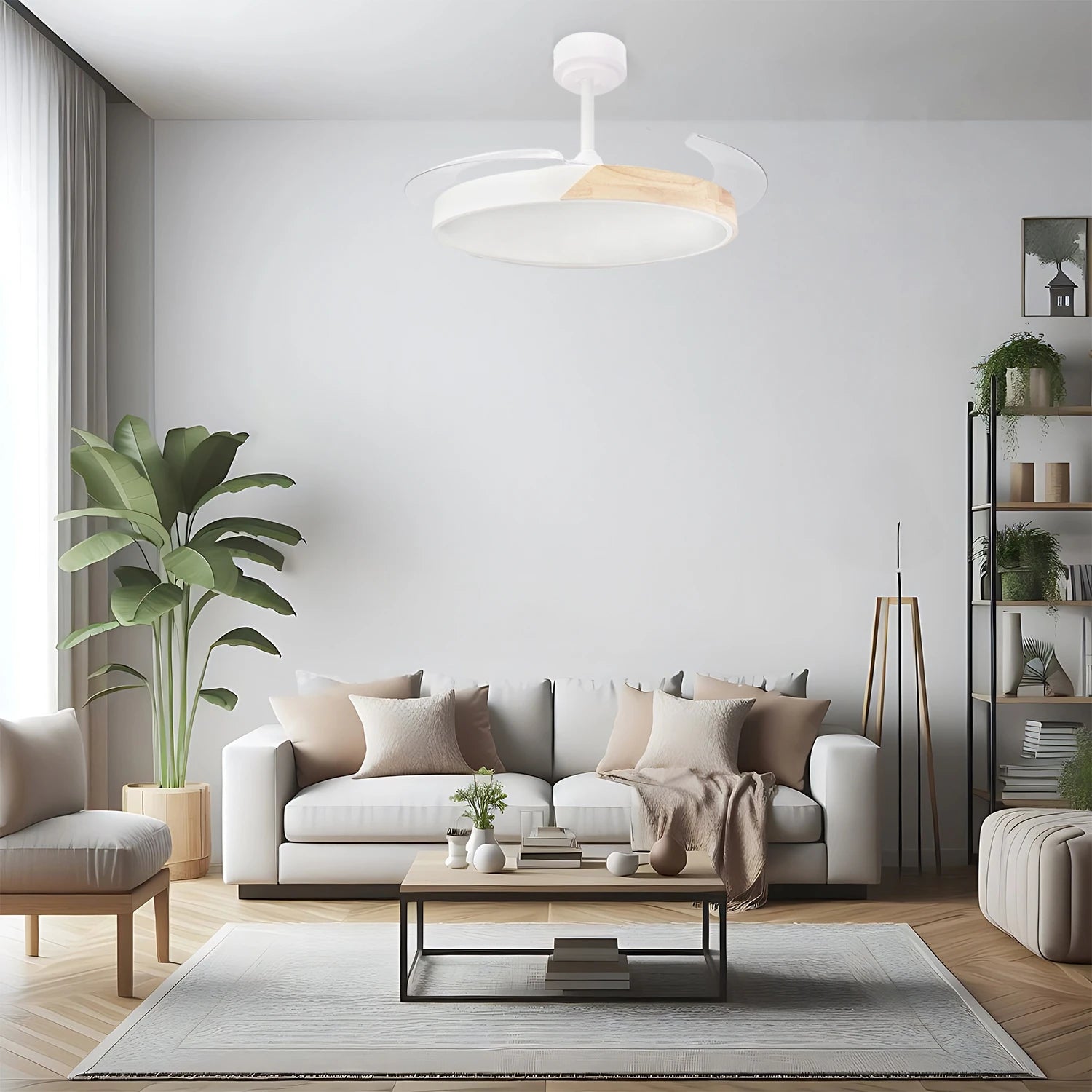 Lumen Ventilador de Techo con Luz LED Regulable, Aspas Retráctiles Invisibles, Motor DC y Temperatura de Color Ajustable 3000K-4000K-6000K