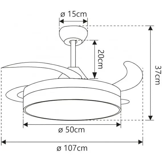 Zephyr Ventilador de Techo con Luz LED, Aspas Retráctiles de 42 Pulgadas, Motor DC 66W, 6 Velocidades y Función Reversible
