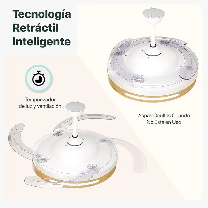 Zephyr Ventilador de Techo con Luz LED, Aspas Retráctiles de 42 Pulgadas, Motor DC 66W, 6 Velocidades y Función Reversible