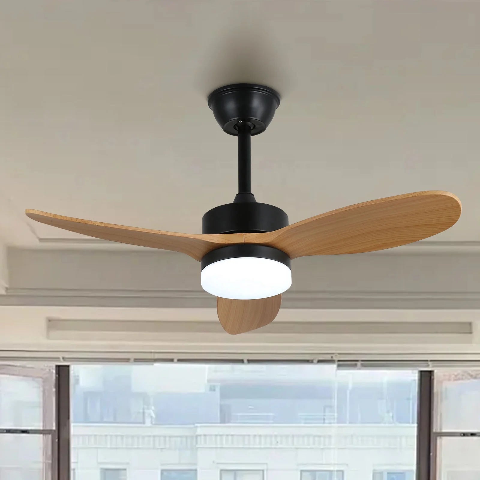 Alva Ventilador de Techo de Madera Maciza con Luz LED Silencioso de 36 Pulgadas