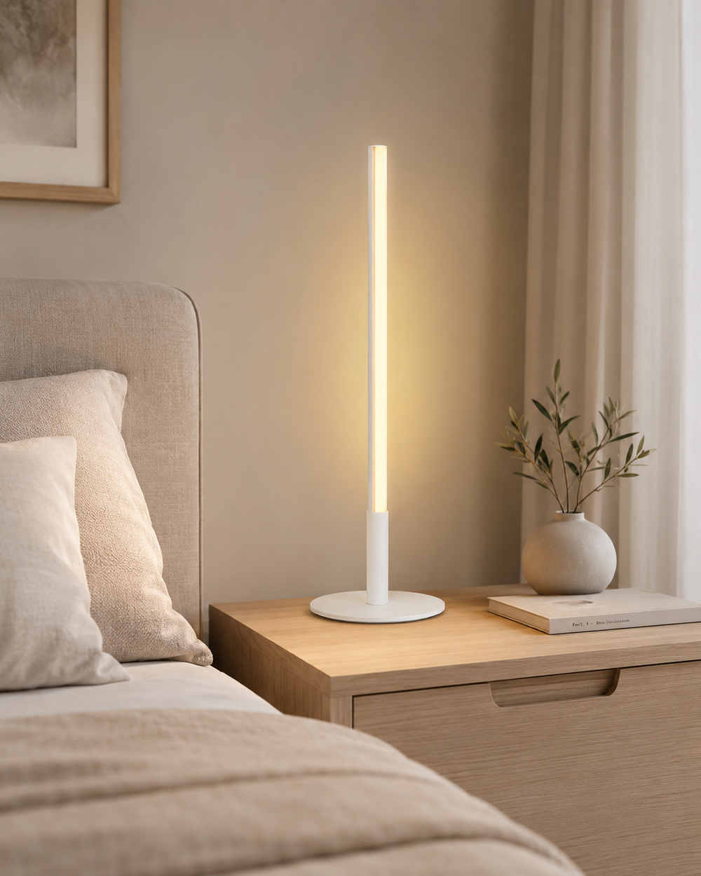 Auryn Cilindra – lampara mesita de noche LED moderna con pantalla cilíndrica acrílica blanco 2