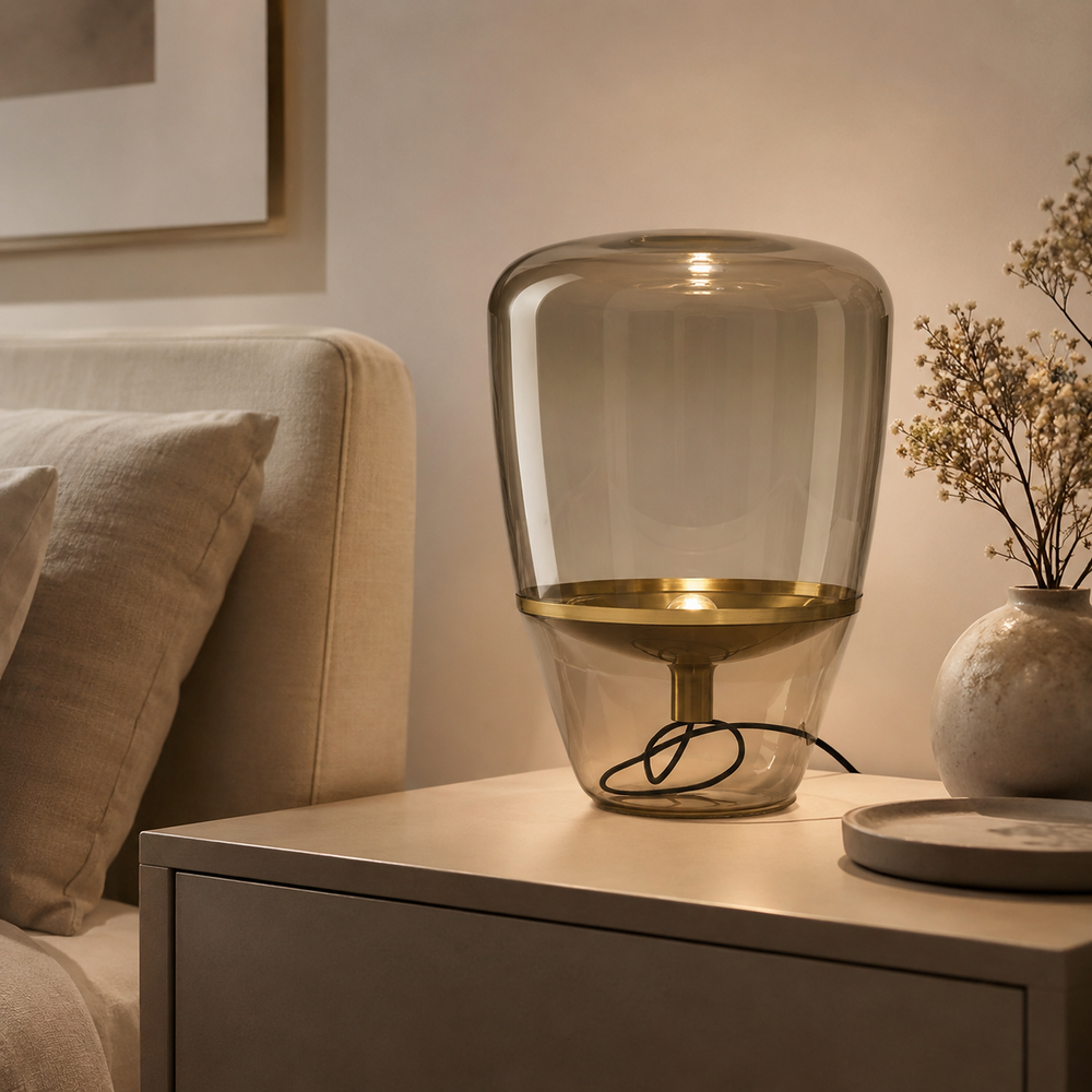 Bruma Lámpara de Mesa LED con Cúpula de Cristal Soplado y Detalle Metálico oro 2