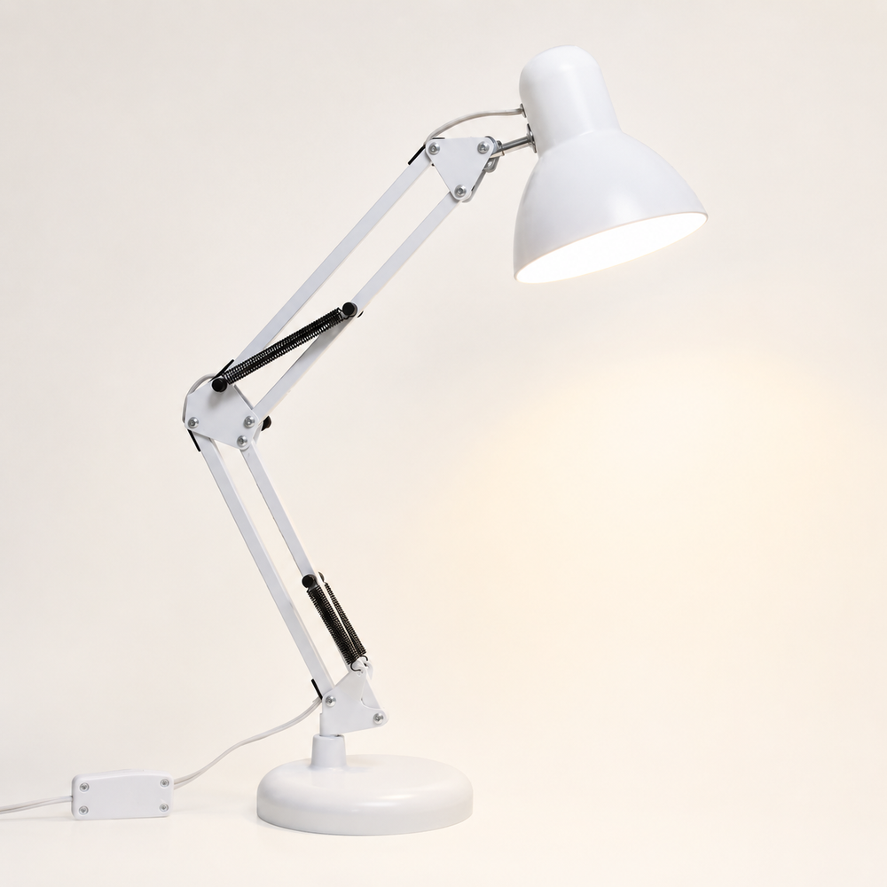 Compás Lámpara Escritorio LED Articulada con Brazo Ajustable y Base Estable blanco