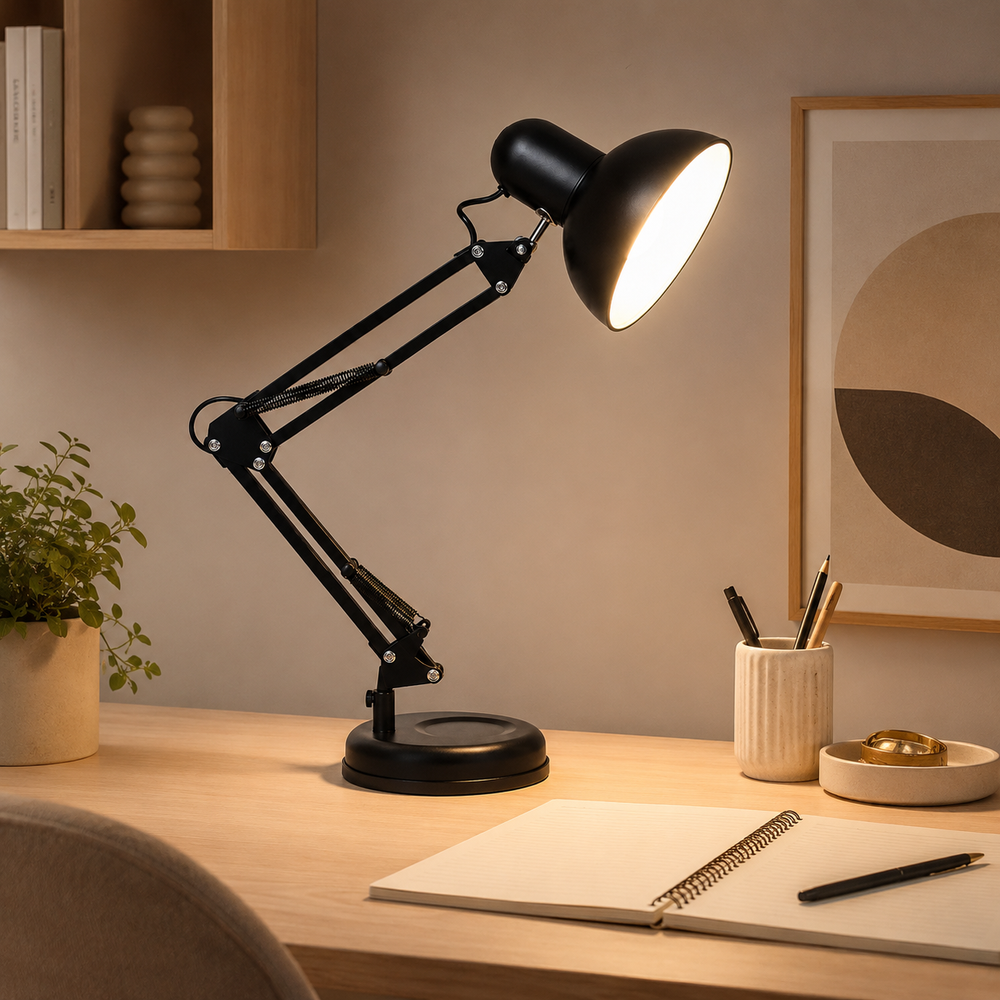 Compás Lámpara Escritorio LED Articulada con Brazo Ajustable y Base Estable negro 2