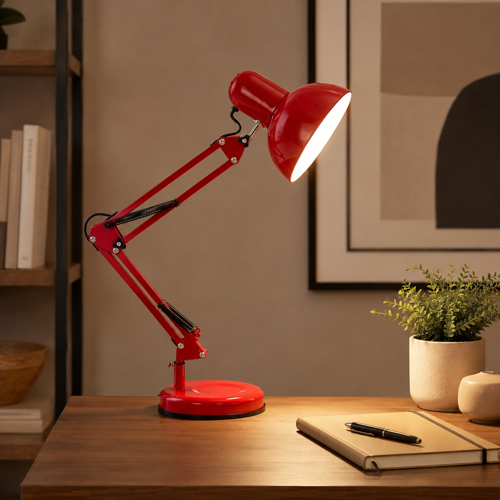 Compás Lámpara Escritorio LED Articulada con Brazo Ajustable y Base Estable rojo 2