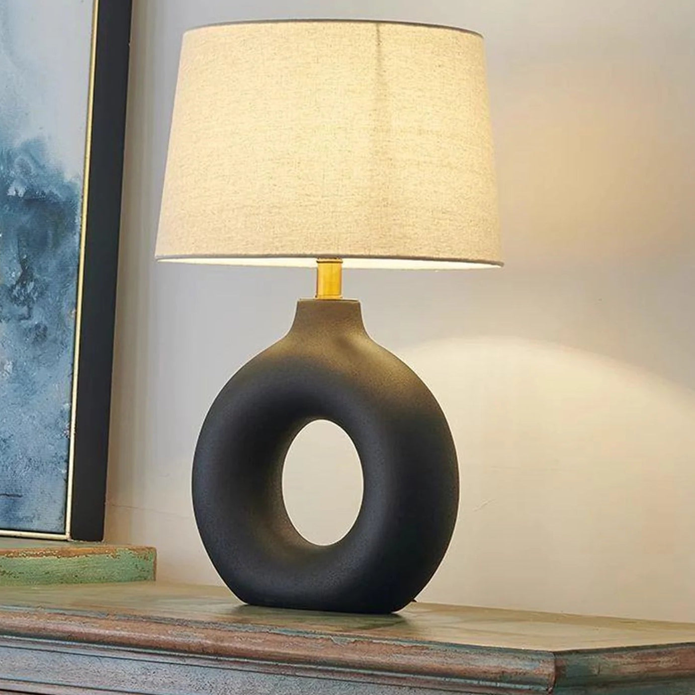 Liora lampara de mesa nórdica de cerámica y pantalla de tela