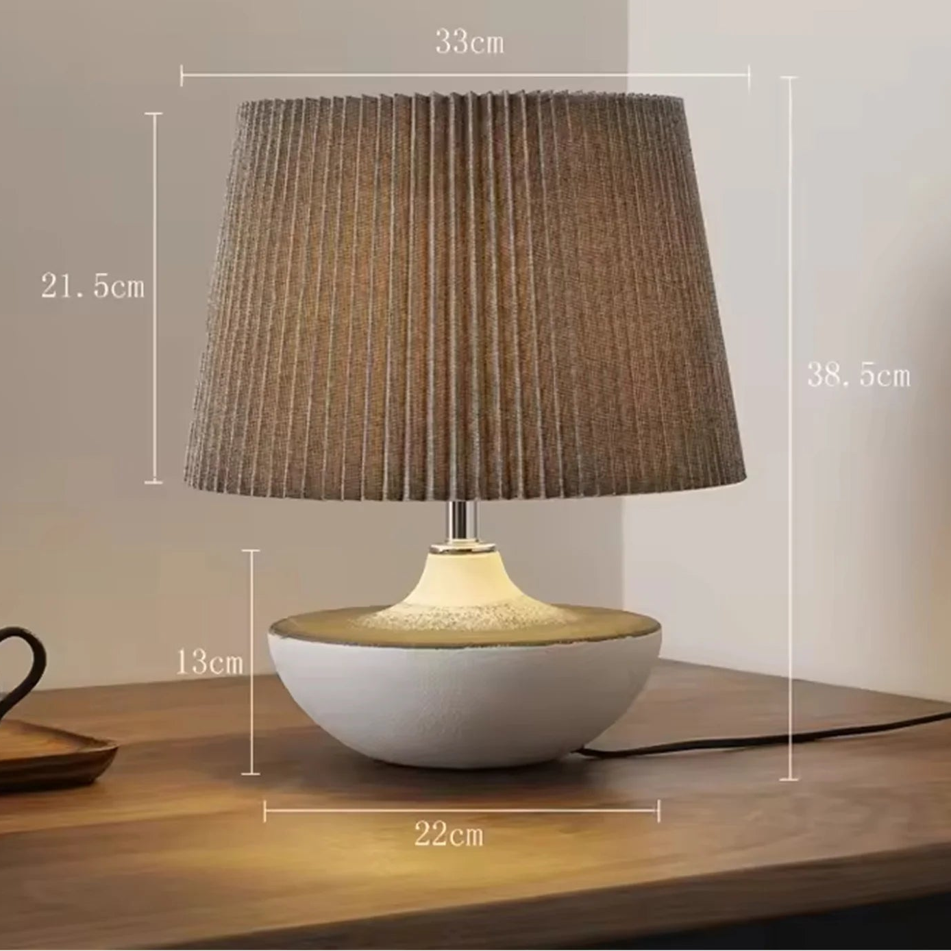 Umber lampara de mesa nórdica de cerámica y pantalla textil