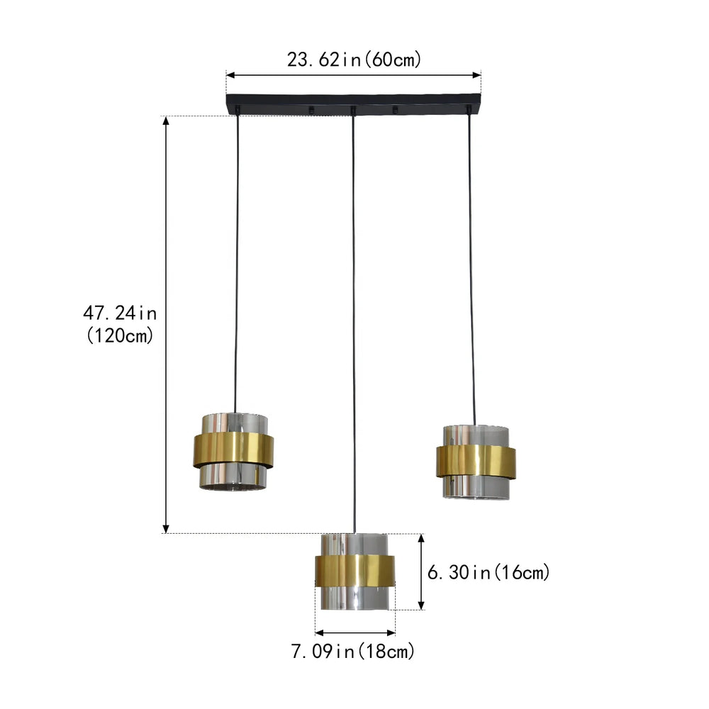 Lámparas colgantes nórdicas Trio de 3 luces medidas y dimensiones del conjunto