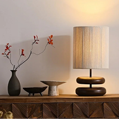 Toscana lampara de mesa retro con pantalla textil