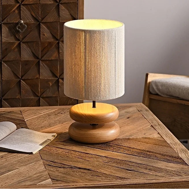 Toscana lampara de mesa retro con pantalla textil