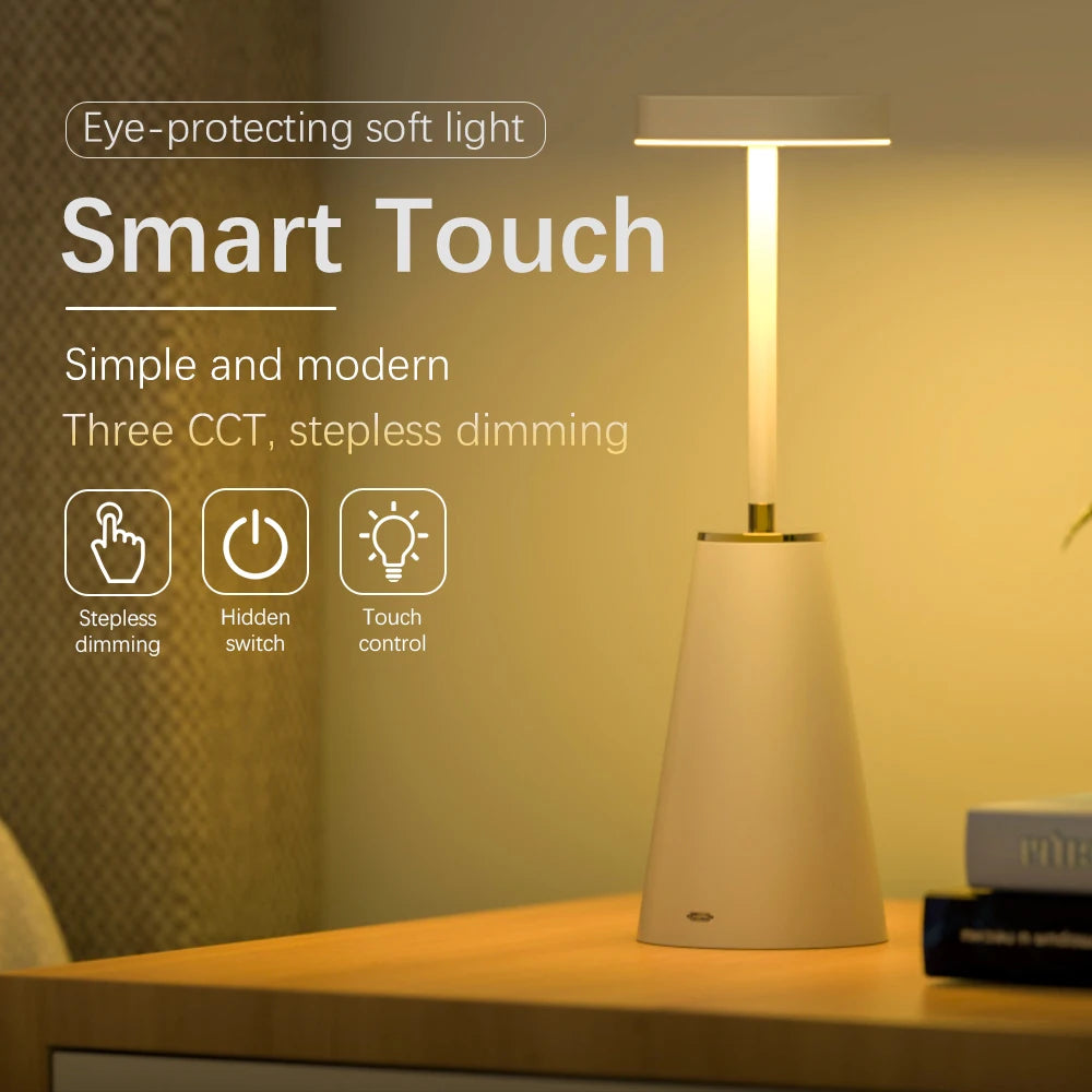 Lámpara de mesa moderna táctil sin cables – Luz cálida 3000K recargable