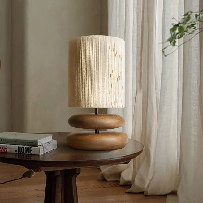 Toscana lampara de mesa retro con pantalla textil