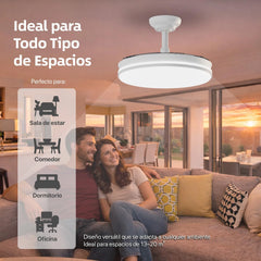Halo Ventilador de Techo con Luz LED Regulable, Aspas Retráctiles Invisibles, 6 Velocidades Silenciosas y Función Reversible
