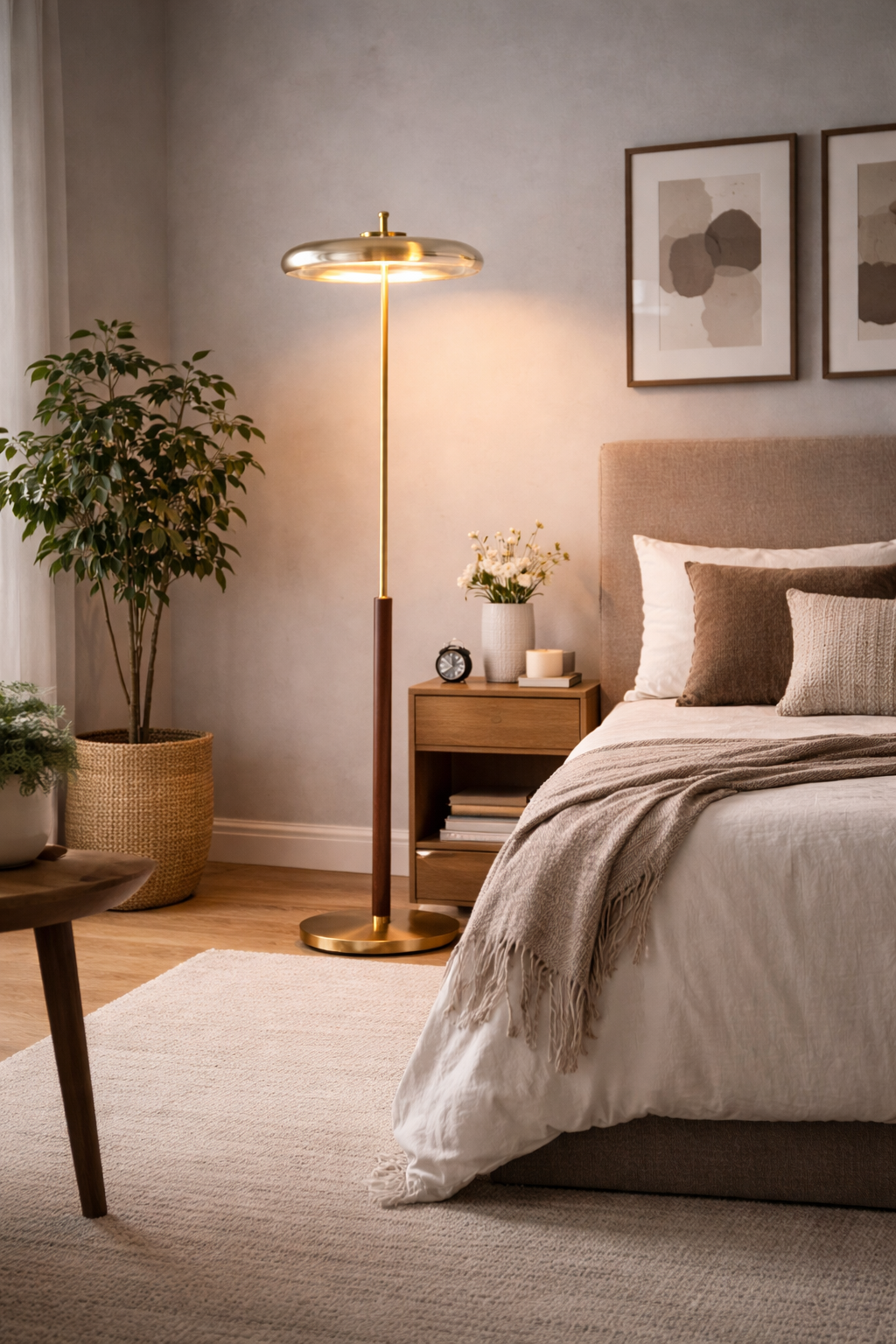 Lenis Lámpara de Pie Moderna con Cristal y Madera