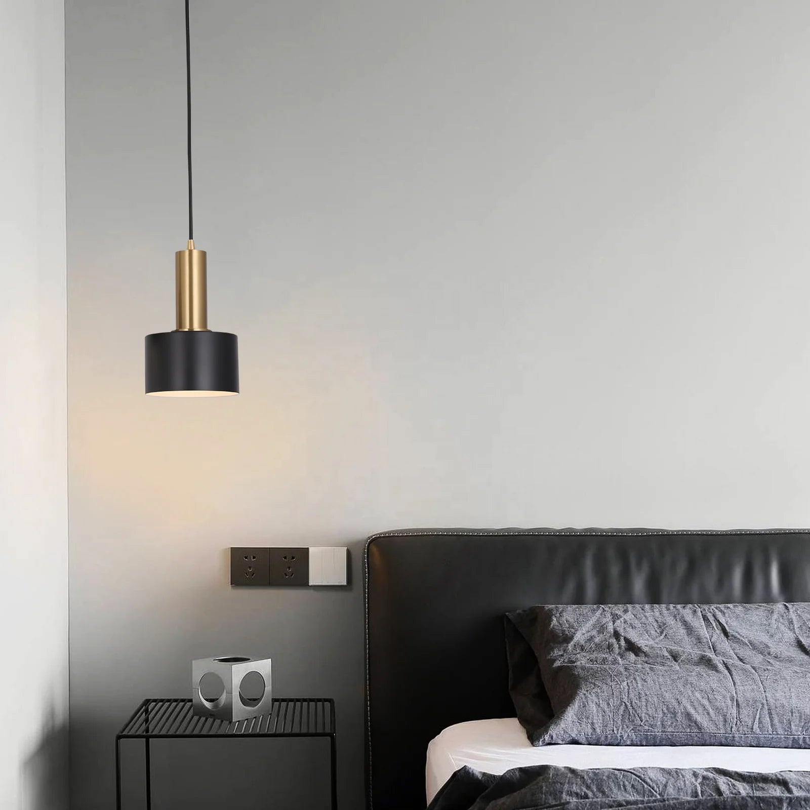 Lámpara colgante postmoderna Noctis de hierro negro con base E27 modelo individual