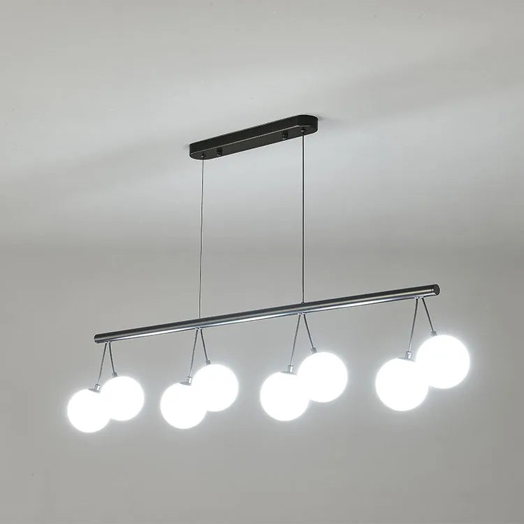 Lámparas colgantes Skandi de cristal y metal negro mate con 8 puntos de luz con iluminación blanca