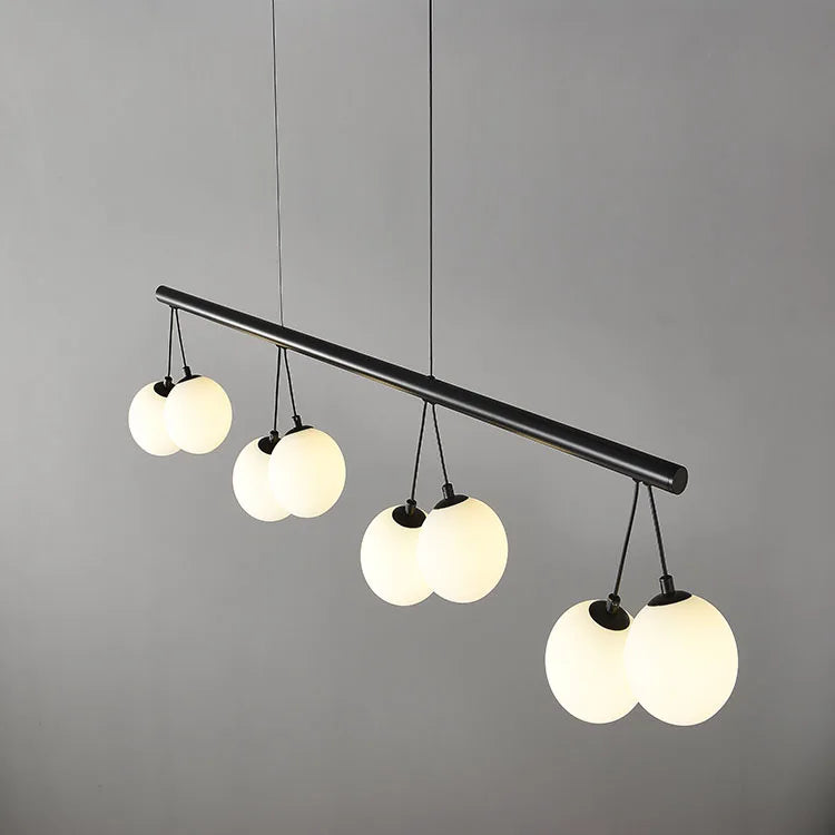 Lámparas colgantes Skandi de cristal y metal negro mate con 8 puntos de luz vista lateral