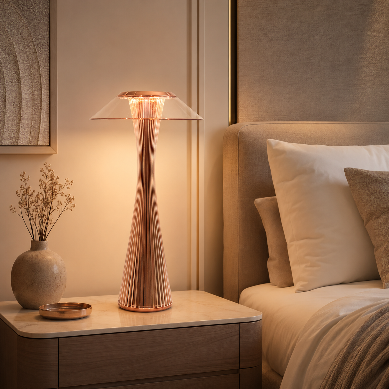 Lampara de Mesa Sin Cable LumiFree – Lámpara inalámbrica recargable minimalista oro rosa 4