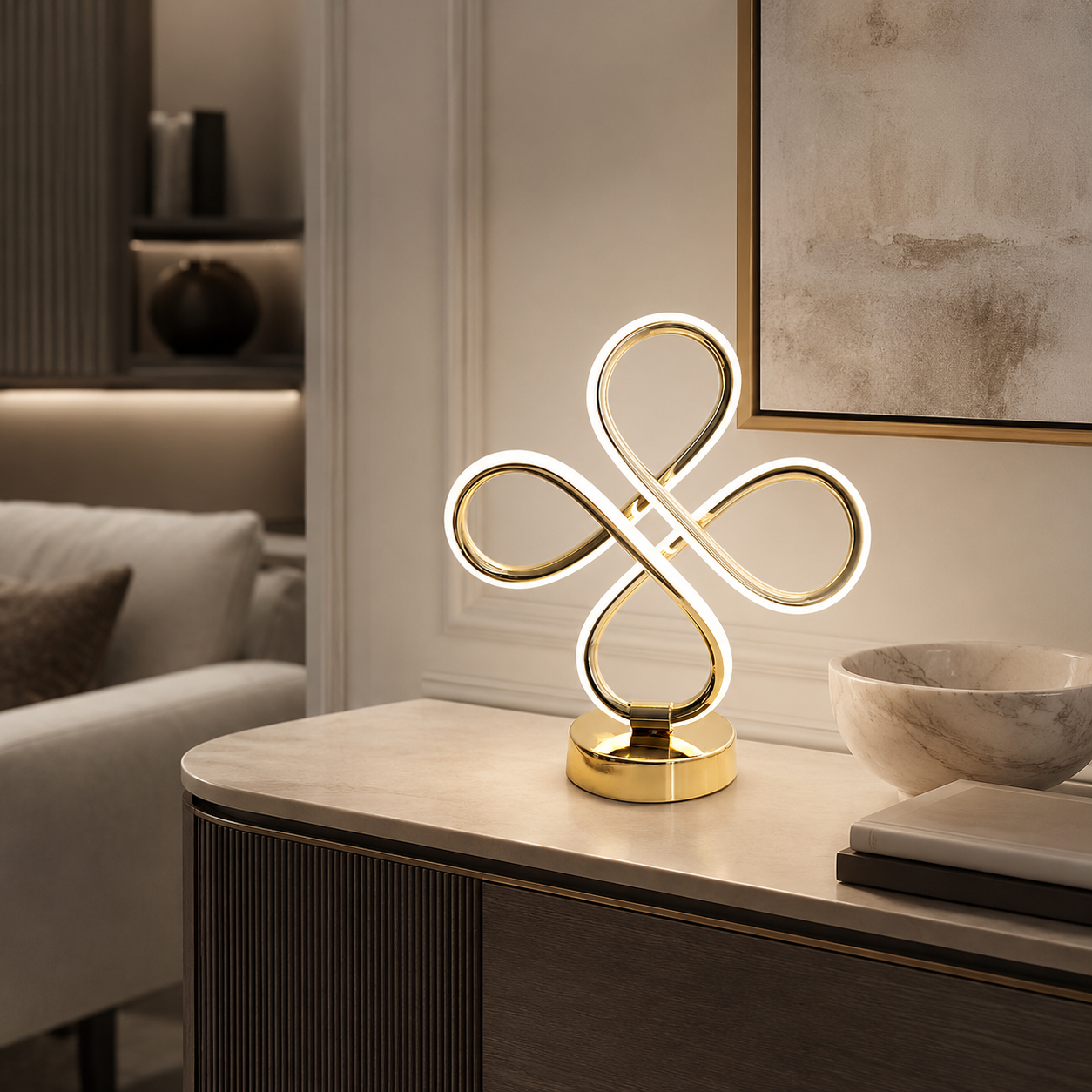 Lira Lámpara de Mesa LED Dorada con Diseño Curvado Moderno Regulable Táctil 3